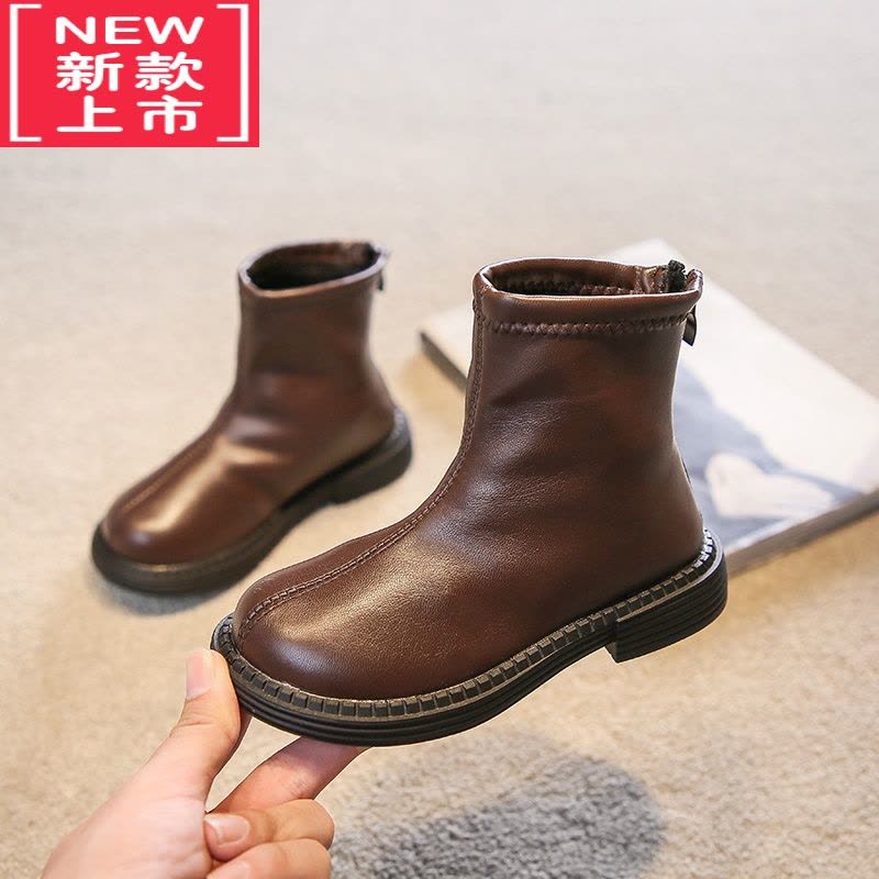 可莉允品牌女童短靴2022冬季新款中大童时尚百搭黑色单靴女孩皮靴儿童靴靴子图片