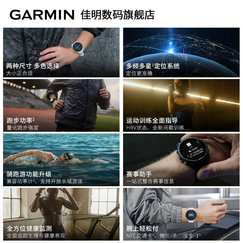 佳明(GARMIN)Forerunner255S 专业跑步智能户外运动铁人三项多功能GPS定位血氧腕表 音乐版纯净白
