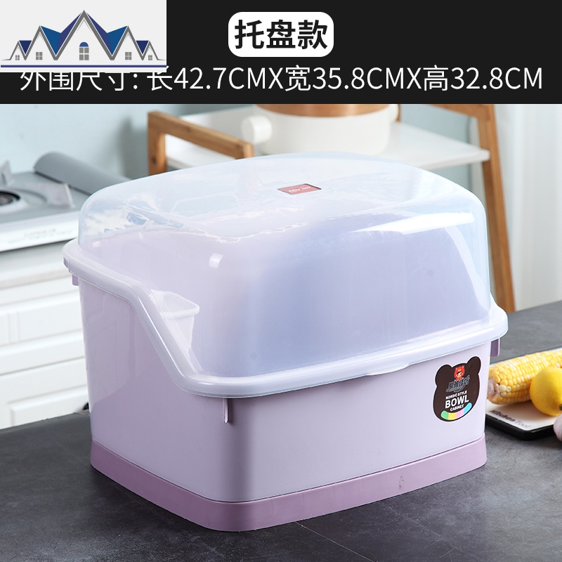 厨房碗筷收纳盒带盖带沥水密封防蟑螂放碗特大号家用塑料沥水碗架 三维工匠收纳层架高清大图