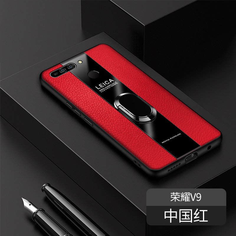 [送钢化膜]高铭宣荣耀v9手机壳华为play保时捷商务男士play3指环扣限量版保护 荣耀v9[中国红]指环款★送钢化膜