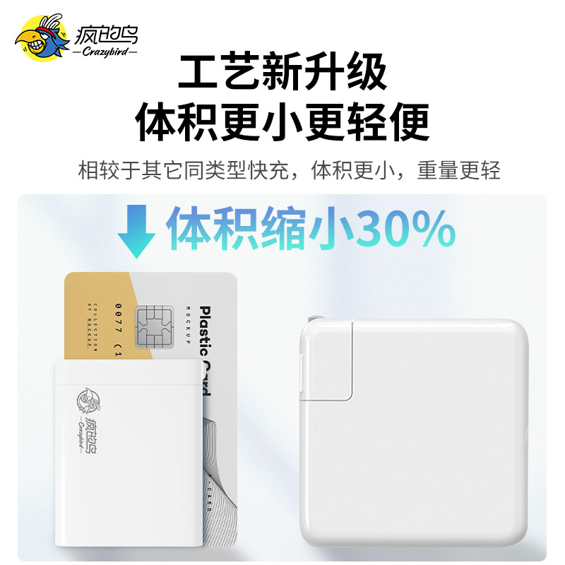 疯的鸟 65W GaN氮化镓充电器双口快充头Type-C接口适用pd苹果14华为小米手机笔记本平板