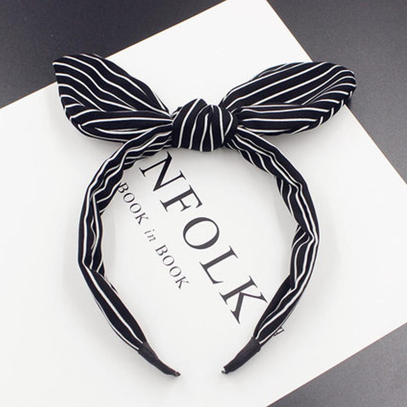 韩版布艺发饰大兔耳朵蝴蝶结宽边发箍简约发窟发卡波点可爱头箍女孩子