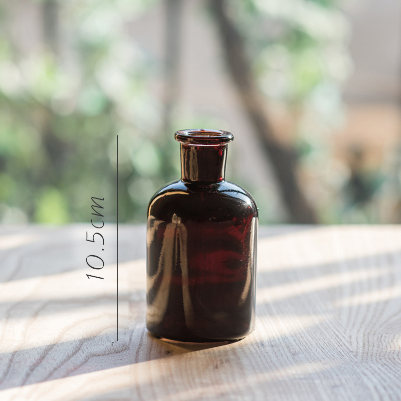 美帮汇INS玻璃瓶 花瓶花器 试剂瓶茶色棕色 杂货北欧复古工业风 大口透明瓶250ml小号高清大图