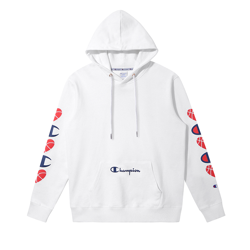 champion冠军上衣23秋冬新款刺绣草写logo印花连帽加绒休闲卫衣男