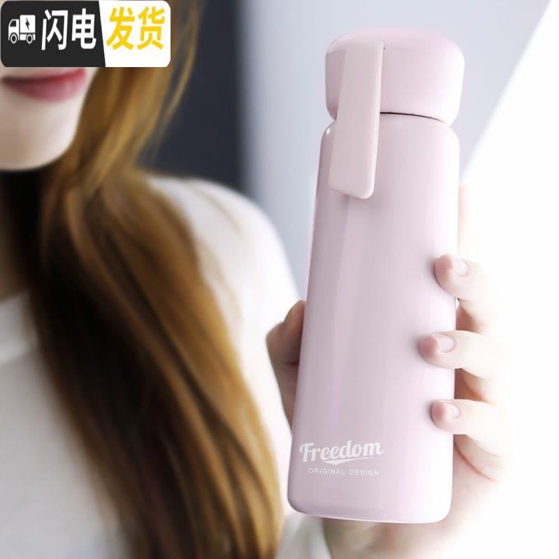 三维工匠保温水杯子学生清新韩国可爱简约森系少女ins便携小创意个性潮流 380卡其灰-直饮款保温杯图片