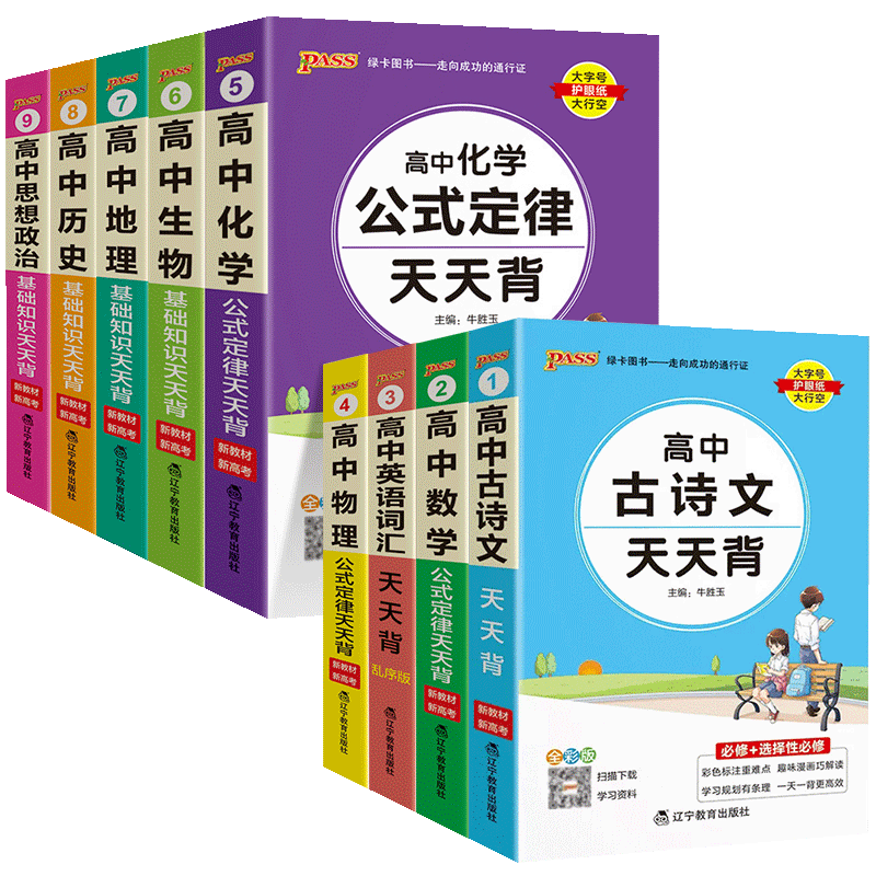 高中必备古诗文 高中通用 [正版]2025新版绿卡学霸基础知识天天背高中语文生物历史地理政治英语词汇数学公式定律手册高中高清大图