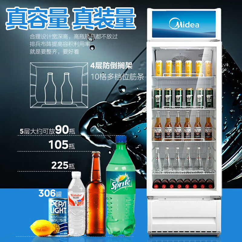美的(Midea) 展示柜立式冷藏冰柜商用超市啤酒饮料水果茶叶火锅串串麻辣烫蛋糕保鲜双层玻璃门冷藏柜SC-280GM(Q高清大图