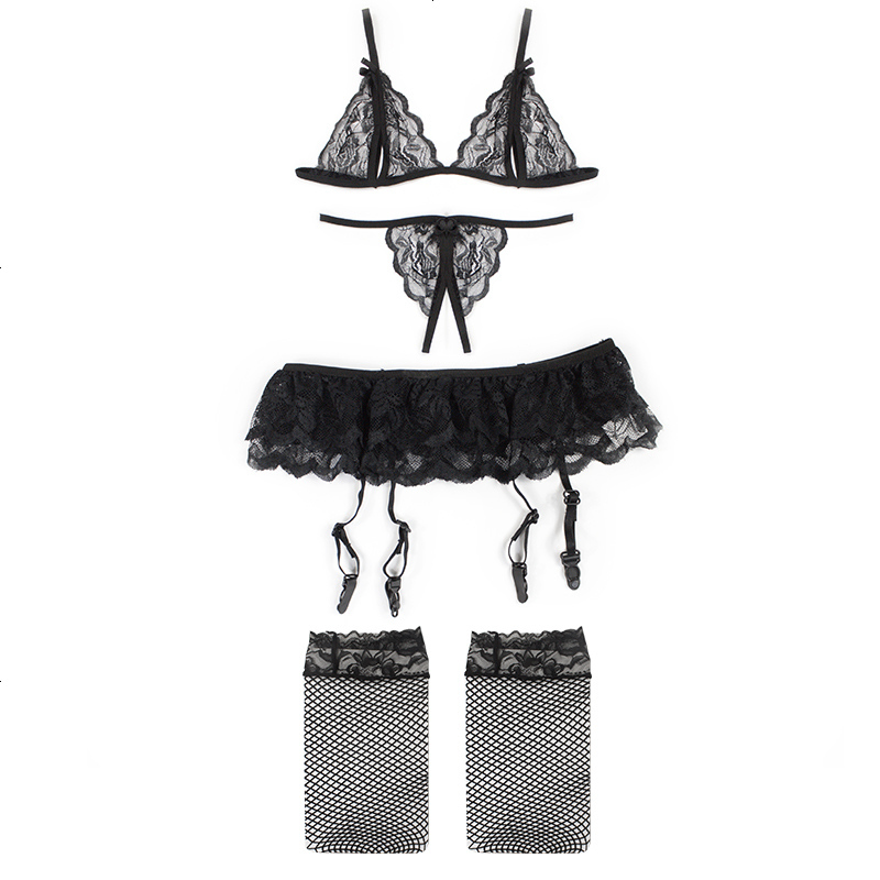 欧美带袜套装黑丝袜情趣蕾丝带丝袜渔网袜袜带女长筒袜