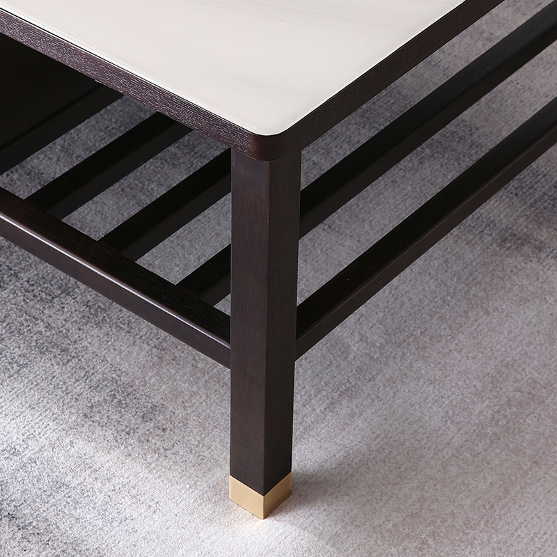 全友家居新中式橡胶木框架雅奢客厅家具钢化玻璃边桌茶几分区储物电视柜高清大图