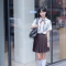 学院风水手服女日系校服班服长袖软妹JK制服百褶裙学生演出服套装lm短袖上衣+红色裙[红领绳+白袜