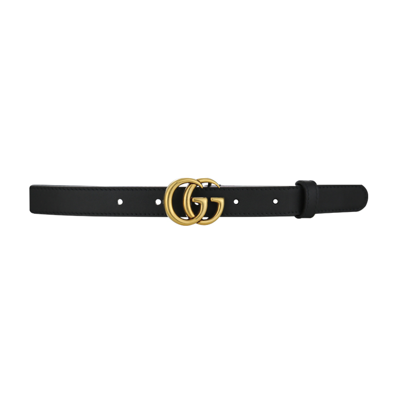 GUCCI/古驰 男女士通用GUCCI腰带 双G铜头黑色腰带2CM复古做旧哑光皮节日礼品