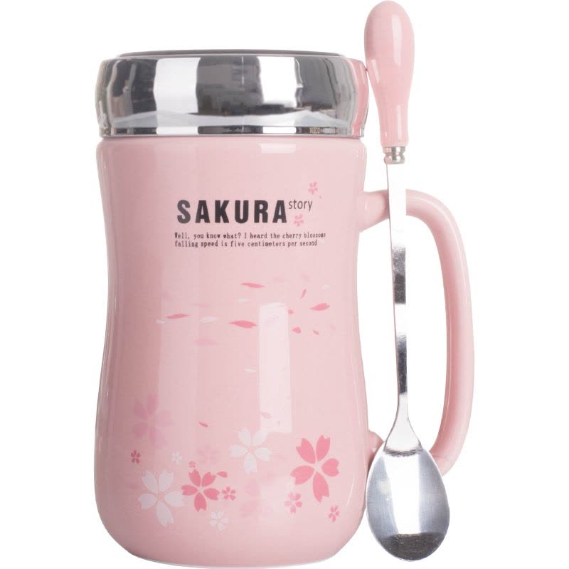 家柏饰(CORATED)茶杯少女心马克杯子带盖勺办公室女水杯陶瓷家用早餐牛奶咖啡杯图片