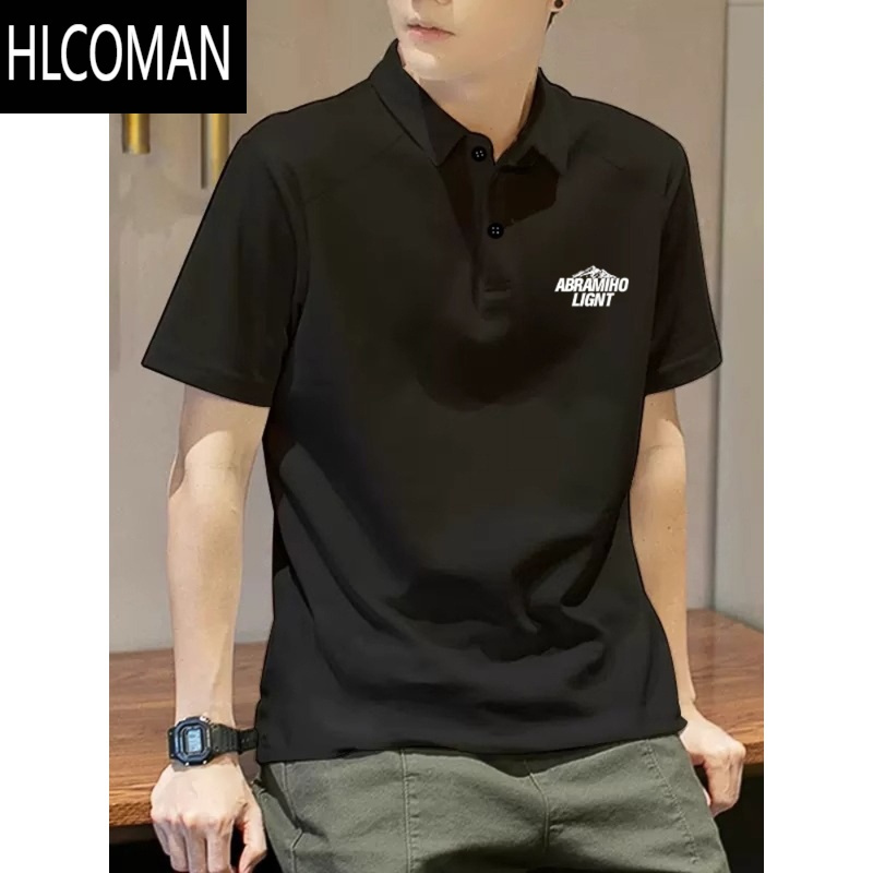 HLCOMAN美式商务休闲短袖翻领t恤polo衫男潮流宽松青年宽松上衣半袖