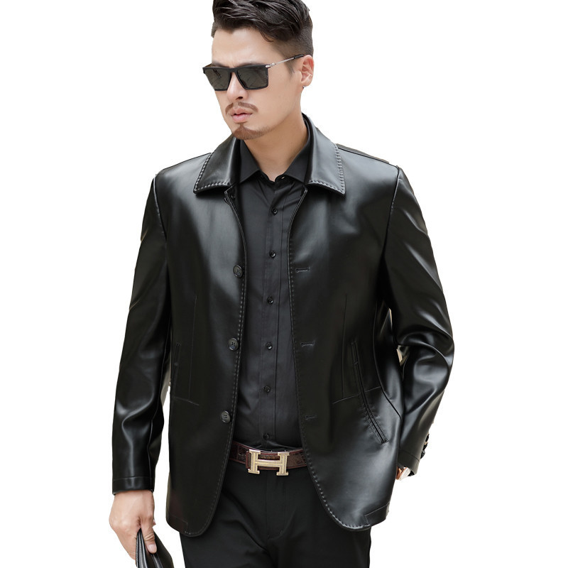 送运费险 正品男装海宁真皮皮衣男士绵羊皮夹克翻领扣子款男式中老年
