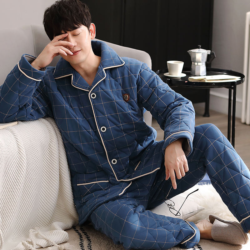 南极人纯棉铺棉睡衣男冬季加厚三层2023新款家居服冬天男士秋冬款