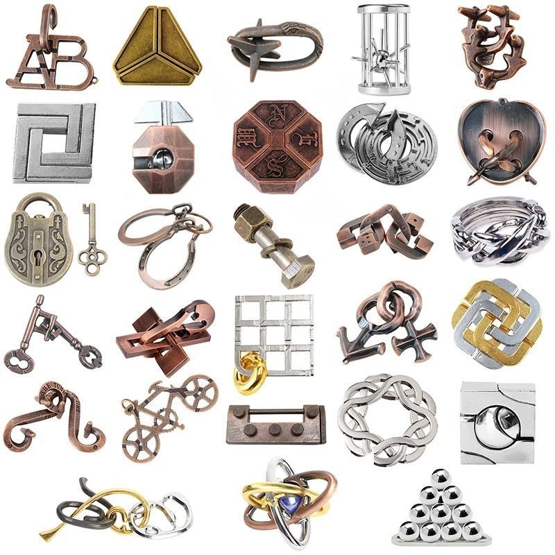 魔puzzle金锁益智玩具高难度智力扣解锁解环解密孔明锁鲁班锁全套海洋