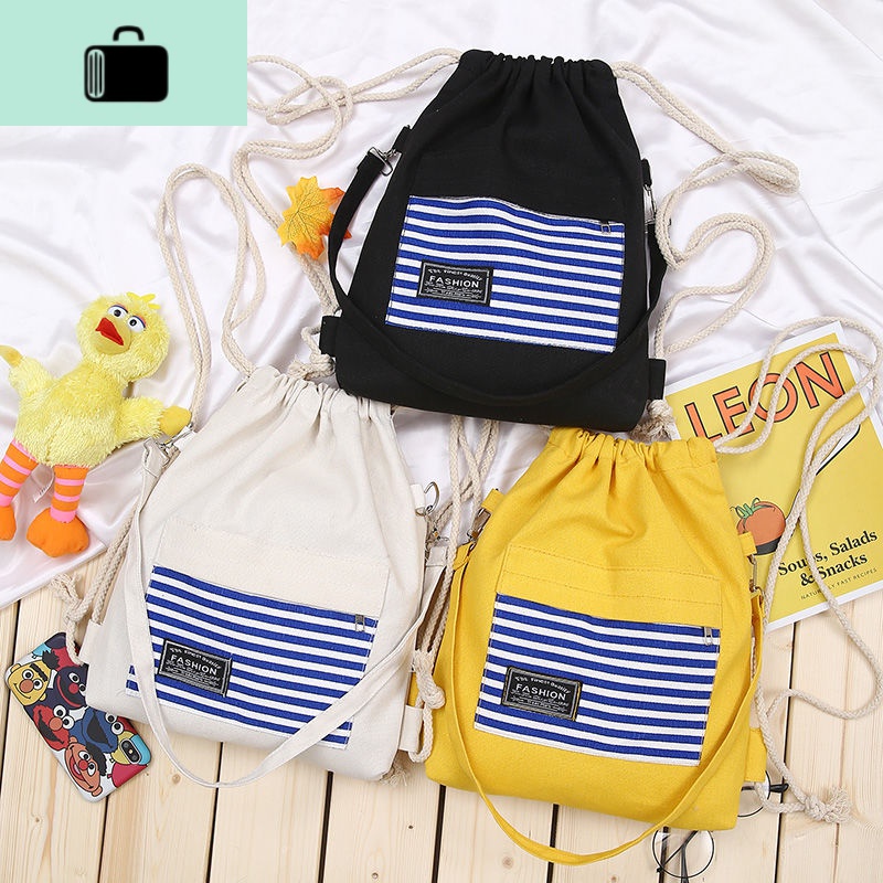 太阳的后裔原创韩版束口袋 简约抽绳双肩包学院女帆布运动背包潮NEW LAKE高清大图