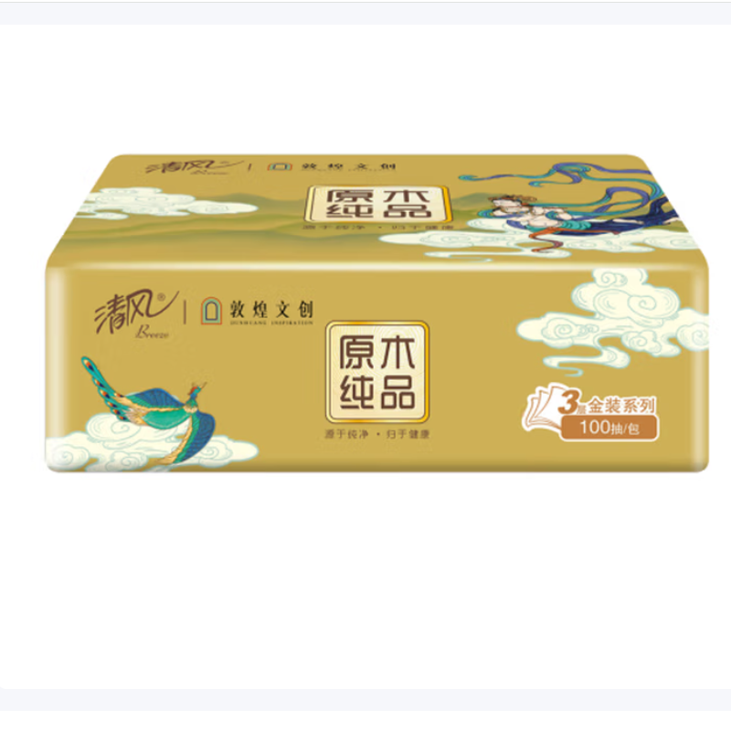 清风敦煌文创 原木纯品系列3层100抽2提12包AR60SDH