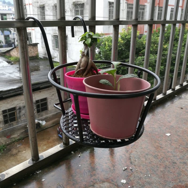 艺可恩花架加粗阳台铁艺栏杆花架挂式护栏花盆架圆形花盆悬挂图片
