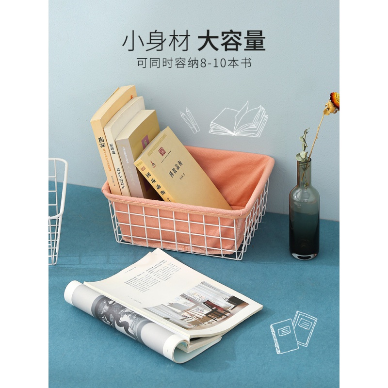 家柏饰(CORATED)铁艺收纳筐铁架子装零食的收纳篮杂物置物篮小篮子布艺收纳框桌面高清大图