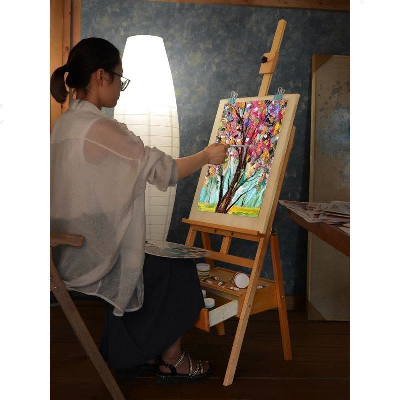 苏宁放心购榉木带抽屉儿童实木质油画架木制美术素描成人画箱画板架套装收纳式学生初学者折叠多功能绘画画架子批发A-STYLE图片