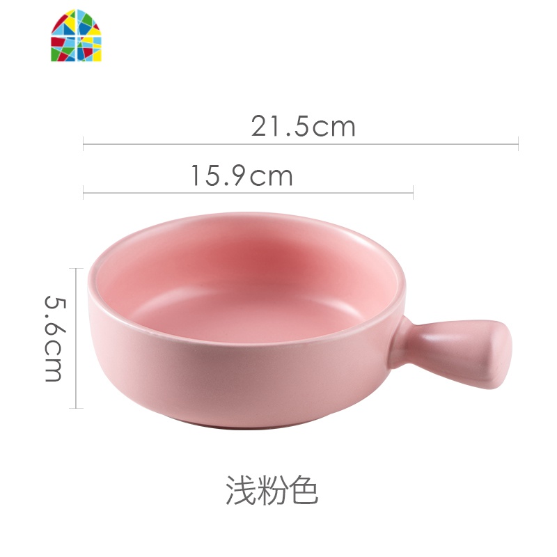 创意陶瓷碗单柄泡面焗饭碗 日式早餐具个性家用水果沙拉烤碗 FENGHOU 小号柄碗-粉天蓝色高清大图