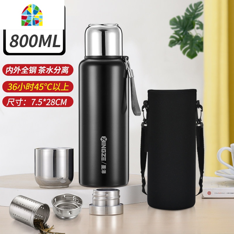 封后全钢316不锈钢保温杯男1升大号1000大容量水壶1200ml户外便携1.5l FE 800ml黑色(316)+双节高清大图