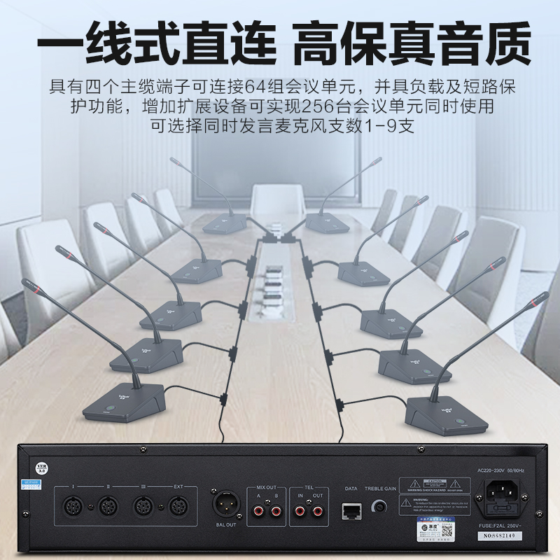 惠度(HuiDu)YX-X4S专业有线手拉手纯讨论型会议麦克风工程大型会议厅报告厅桌面台式鹅颈话筒一拖十高清大图