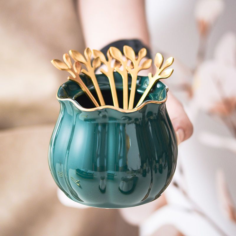 2绿银叉子创意水果叉子家用可爱不锈钢小叉子水果签ins祖母绿水果叉