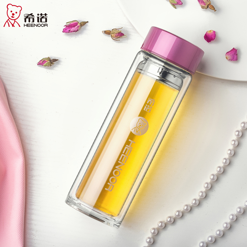 希诺 XN-6505 双层玻璃杯女士便携水杯 图色.