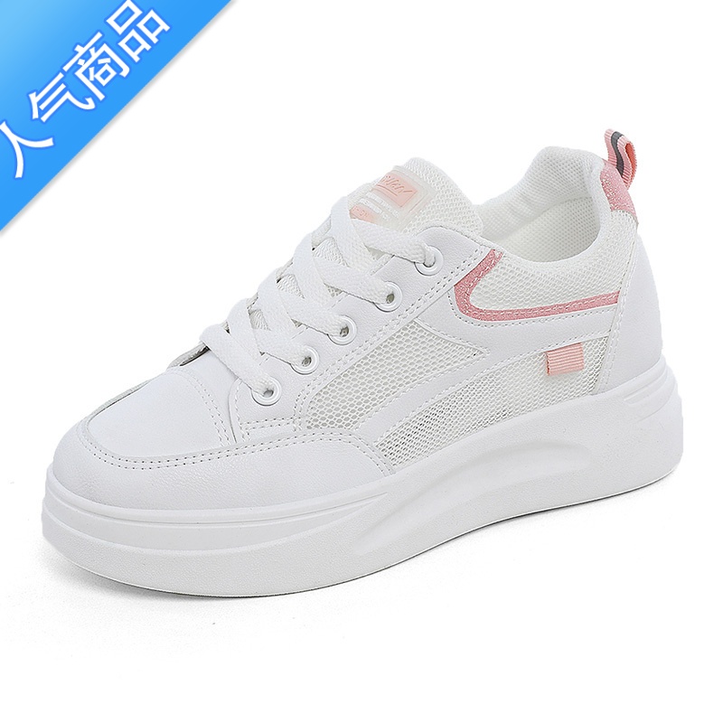 SUNTEK内增高小白鞋女鞋34码运动鞋夏款2023新款配裙子网面透气厚底单鞋高清大图