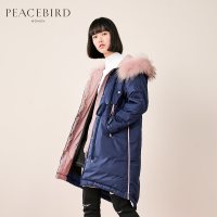 藏青色羽绒服中长款收腰2019秋装新款连帽前短后长外套女冬太平鸟