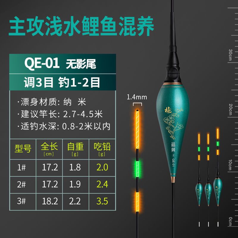 福翼浅水漂日夜两用夜光鱼漂加粗醒目电子漂钓草洞冰钓小短漂浮漂 QE-01:主攻浅水鲤鱼混养 1号1支带一颗电池