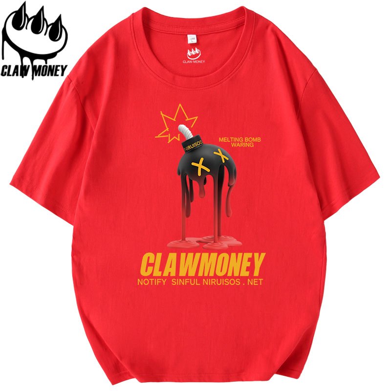 Claw money短袖t恤男纯棉半袖学生宽松大码印花圆领体恤潮流衣服