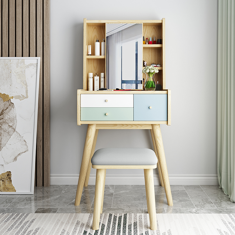 一米色彩梳妆台网红ins风北欧化妆桌小户型迷你现代简约60cm轻奢实木