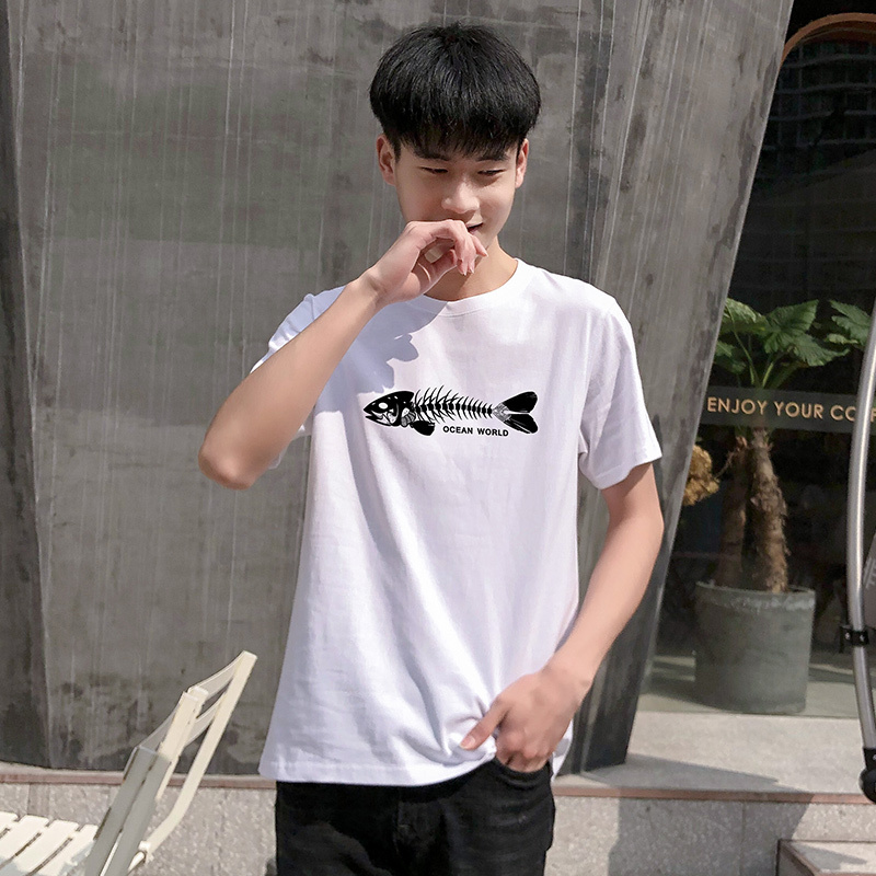 拓路者短袖男t恤潮牌印花纯棉上衣服装半袖2019夏季ins纯色潮流宽松打底衫
