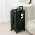 罗恩Ronoen五轮超大容量26寸行李箱带刹车功能减震万向轮PC旅行箱男女学生加厚28寸拉杆箱商务密码箱大号托运皮箱子 32寸 墨绿色【升级杯架_充电口_五轮】