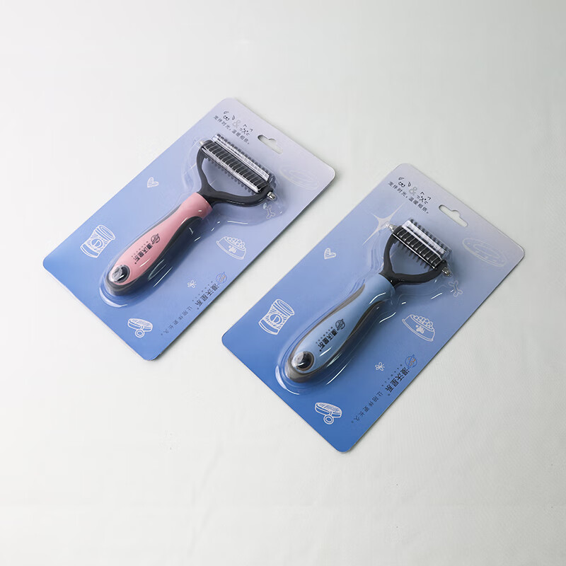 漫沃星系MANWOGA宠物双面开结梳MC-S303蓝色(小号)一键自洁深层除毛 猫梳子狗梳子高清大图