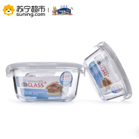 [苏宁超市]乐扣乐扣(LOCK&LOCK)耐热玻璃饭盒玻璃保鲜盒微波炉碗便当盒带盖密封冰箱收纳盒圆形家用送包两件套装