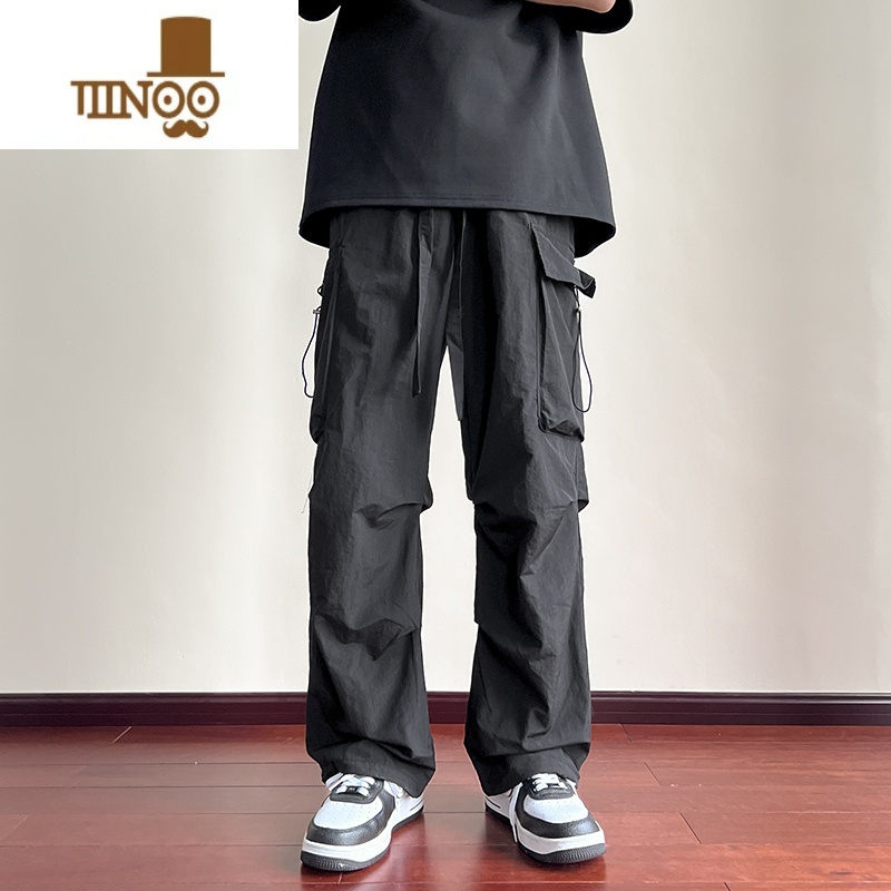 YANXU美式工装裤黑色裤子男潮牌高街机能伞兵裤vibe运动直筒百搭休闲裤 黑色主图款 3XL180-185cm/175-185斤