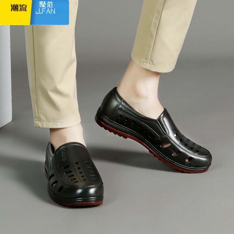 聚范夏季凉鞋透气网眼洞洞鞋夏天凉鞋软底耐磨工作休闲轻便胶鞋男鞋子高清大图