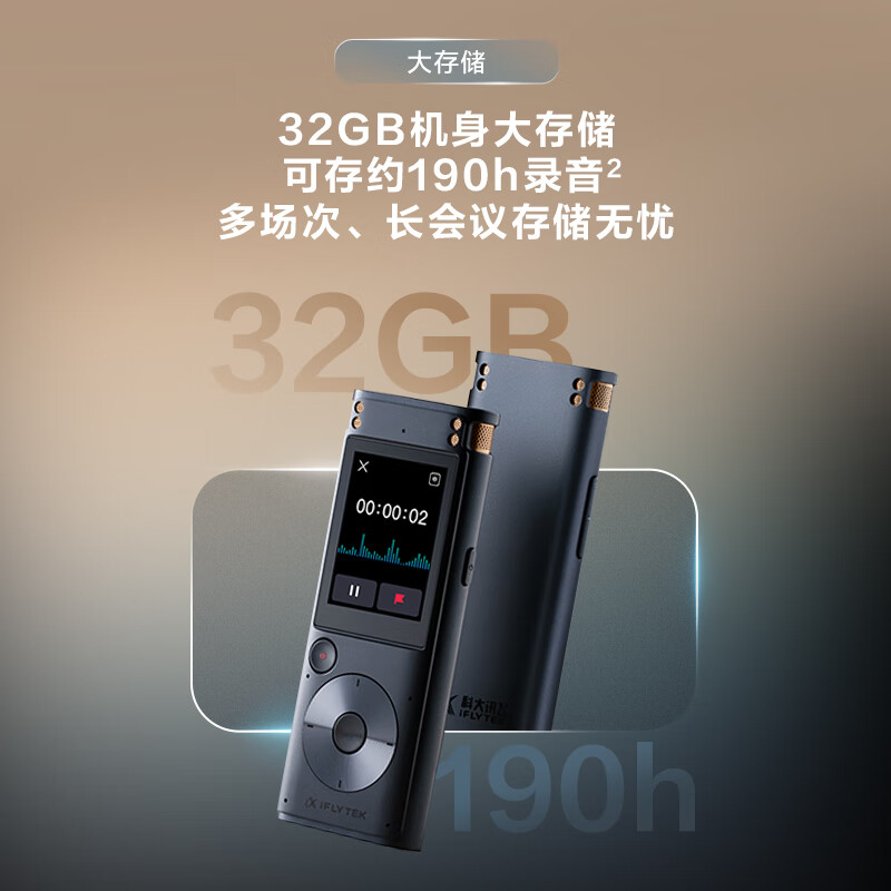 科大讯飞AI录音笔 SR302Pro 32G内存 专业录音 高清降噪 离线实时转写 360°拾音 免费转写 星空灰高清大图