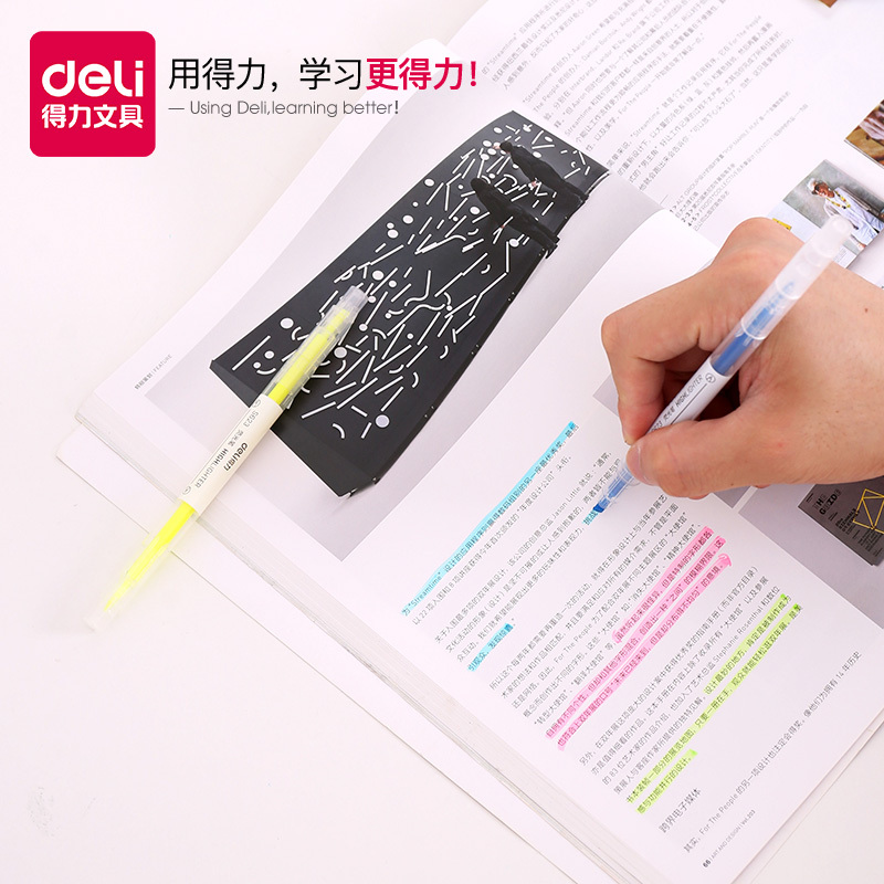 得力(deli)双头荧光笔记号笔学生用一套重点划粗线糖果色标记笔小号闪光笔记号笔彩色粗划重点套装大容量 斜头+圆头