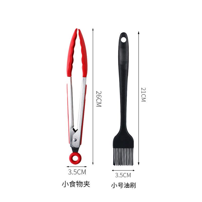 硅胶油刷子耐高温厨房烧烤刷家用小号抹油刷烙饼烘焙工具套装|黑色小油刷+小食物夹图片
