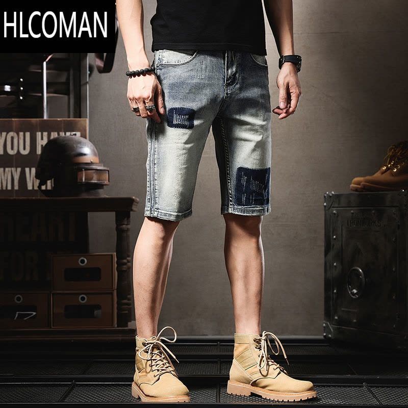HLCOMAN复古高端牛仔短裤男潮牌ins夏季薄款休闲弹力五分裤个性潮流中裤图片