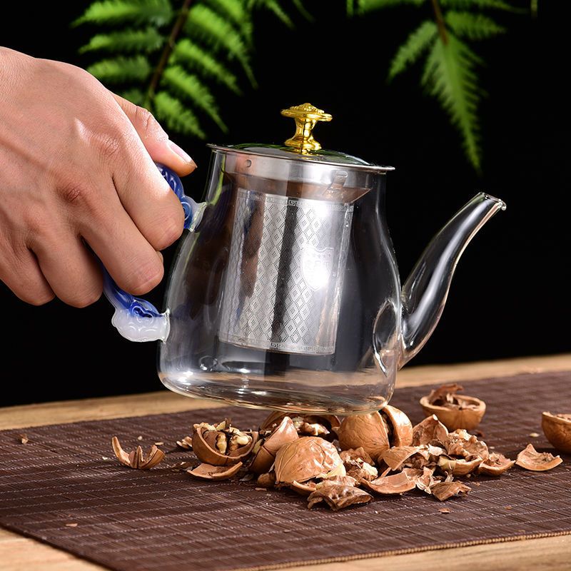 加厚耐热耐高温明火玻璃茶壶煮茶壶家用办公花茶壶功夫茶具套装 单壶一个 450米雅黄壶