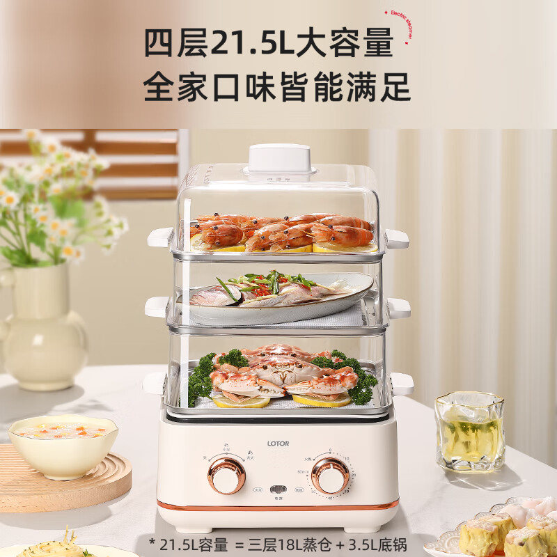 小浣熊 煮蛋器蒸蛋器自动断电双层煮鸡蛋神器煎蛋器早餐定时煮蛋机家用小蒸锅 21.5L三层大容量