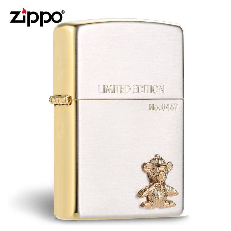 美国ZIPPO打火机 芝宝 限量版爱情小熊贴章 金 银 蓝 男士礼品