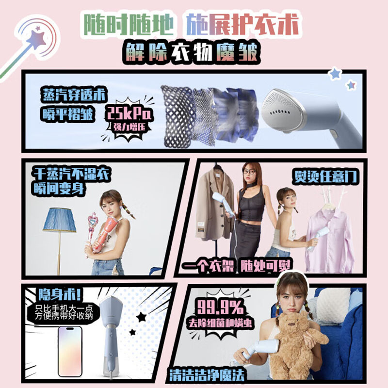 飞利浦(PHILIPS) 手持挂烫机强力增压家用熨烫机 24g/min 120ML可折叠小型差旅神器魔法棒STH5020高清大图