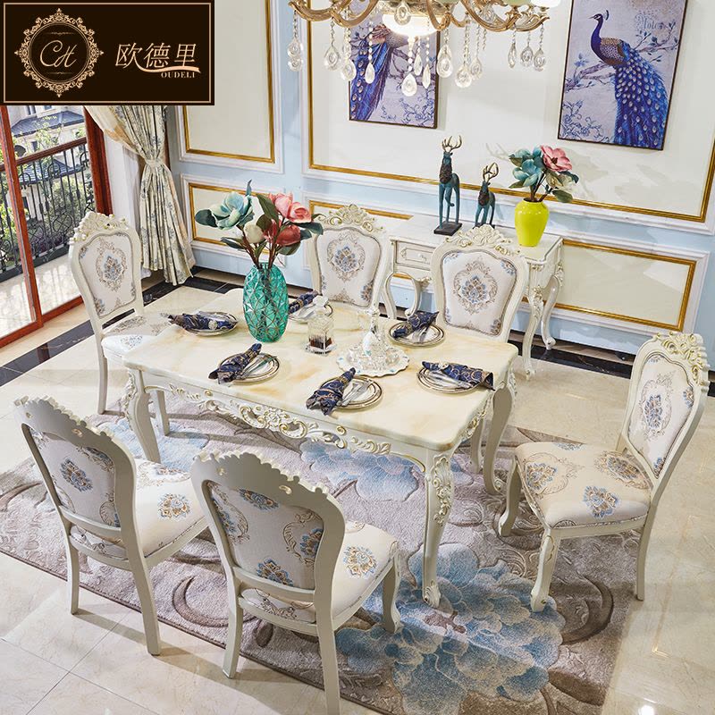 欧式餐桌椅组合小户型长方形大理石实木餐桌现代简约餐厅家用饭桌图片